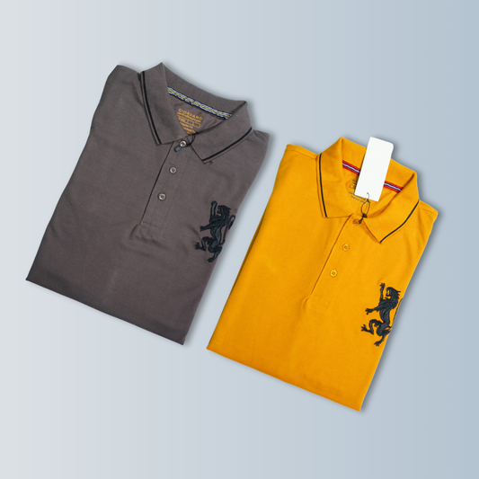 Pack Of 2 Polo Shirts (Mustard & Charcoal Brown )